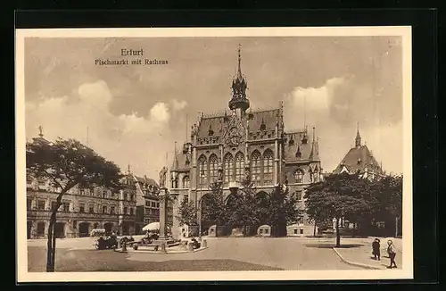 AK Erfurt, Fischmarkt mit Rathaus