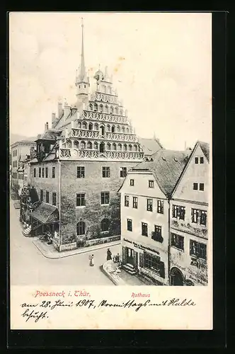 AK Poessneck i. Thür., Rathaus aus der Vogelschau