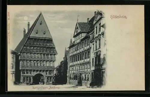 Mondschein-AK Hildesheim, Knochenhauer Amthaus mit Ad. Limpricht Weinhandlung