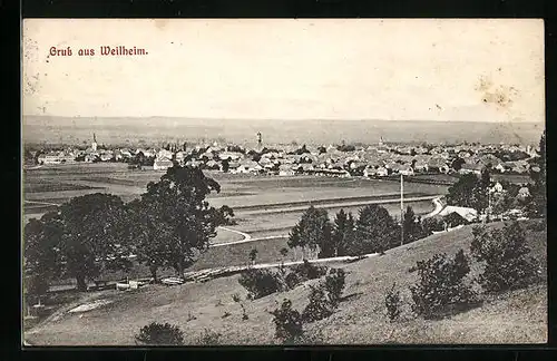 AK Weilheim, Ortsansicht aus der Vogelschau