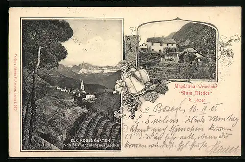 AK St. Magdalena b. Bozen, Gasthaus Weinstube Zum Flieder, Der Rosengarten