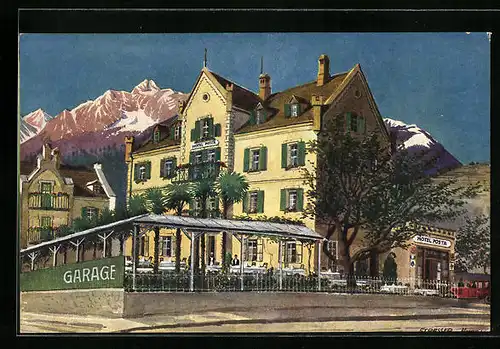 Künstler-AK Merano, Hotel Posta