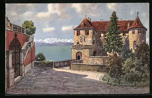 Künstler-AK Meersburg a. B., Brücke und Eingang zum alten Schloss