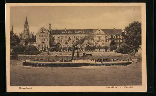AK Konstanz, Insel-Hotel mit Münster und Dampfer