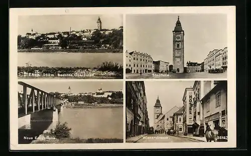 AK Enns, Stadtturm, Neue Ennsbrücke, Wienerstrasse