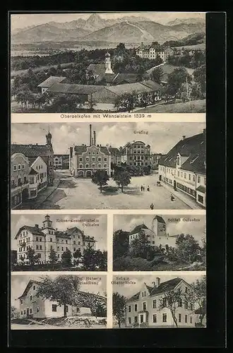 AK Oberoelkofen, Marktplatz mit Hotel Grafing, Schule, Hubers Handlung, Rekonvaleszentenheim