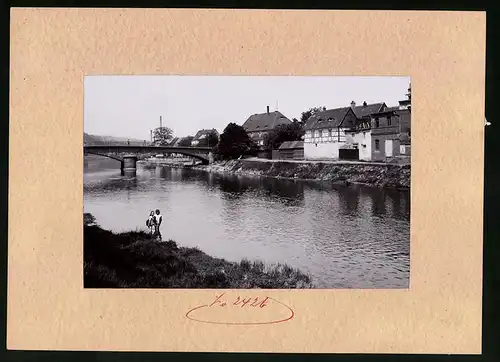 Fotografie Brück & Sohn Meissen, Ansicht Rosswein, Ufer der Mulde, Blick von Unter den Linden