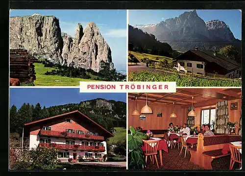 AK Seis, Pension Tröbinger, Trotzstrasse 23, Haus vor Bergpanorama