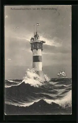 AK Rothesandleuchtturm vor der Wesermündung