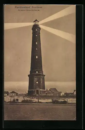 AK Borkum, Grosser Leuchtturm in der Dämmerung