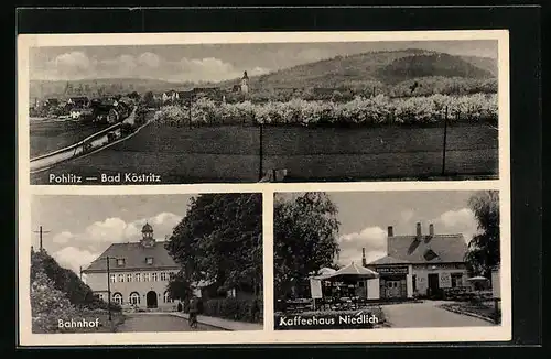 AK Pohlitz /Bad Köstritz, Cafe Niedlich, Blick zum Bahnhof