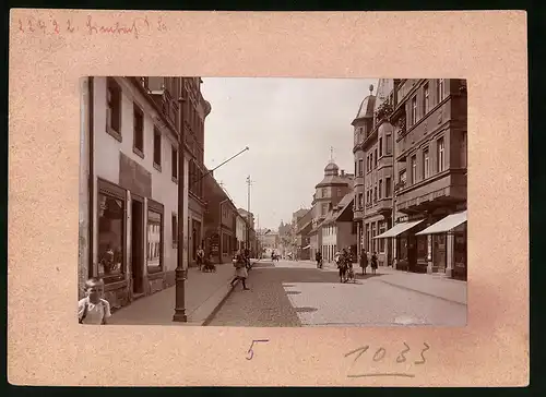 Fotografie Brück & Sohn Meissen, Ansicht Limbach i. Sa., Helenenstrasse, Hutmacher Gustav Scheunert, Geschäft B. Kämpfe