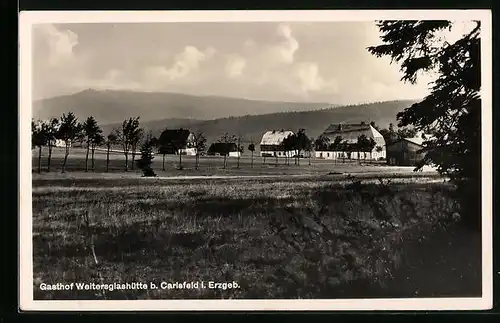 AK Weitersglashütte /Carlsfeld, Ortspartie mit Gasthof