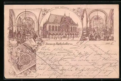 Lithographie Bremen, Rathaus mit Ratskeller