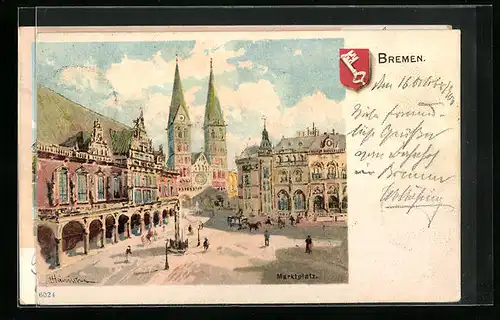 Künstler-AK Karl Heinisch: Bremen, Marktplatz mit Doppelturmfassade