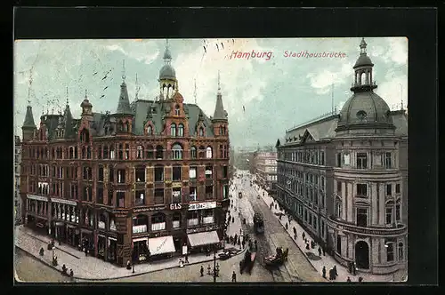 AK Hamburg-Neustadt, An der Stadthausbrücke, Strassenbahn