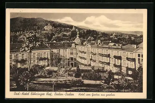 AK Baden-Baden, Hotel Zähringer Hof, vom Garten aus gesehen