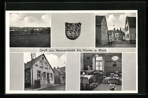 AK Monzernheim, Ortsansicht und Gasthaus zum Deutschen Haus, Bes.: Lorenz Mayerhöfer