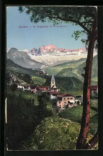 AK Bozen, St. Magdalena mit Rosengarten