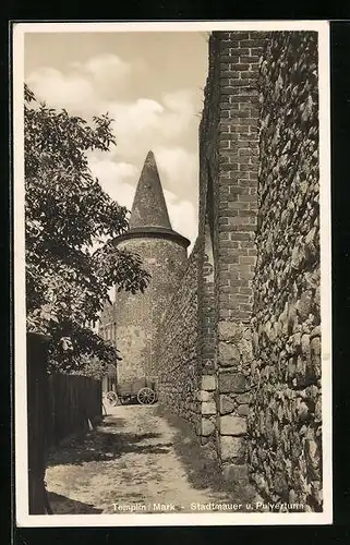 AK Templin i. Mark, Stadtmauer und Pulverturm