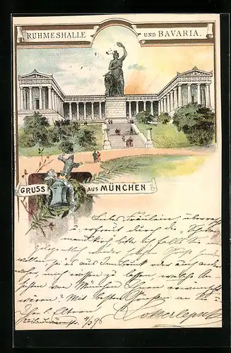 Lithographie München, Ruhmeshalle und Bavaria