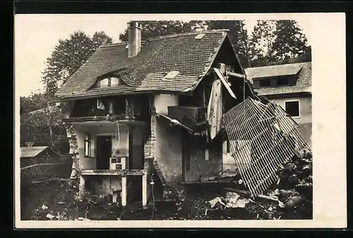 AK Gottleuba, Folgen der Hochwasserkatastrophe 1927, Zerstörte Ortspartie