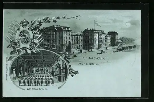 Mondschein-Lithographie München, K. B. Kriegsschule mit Officiers-Casino