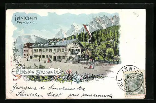 Künstler-AK Innichen /Pustertal, Pension Saxonia