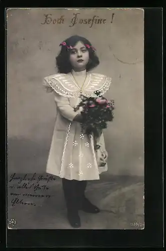 AK Hoch Josefine, Mädchen mit Blumen zum Namenstag