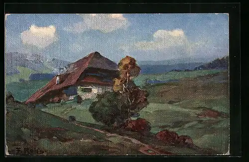 Künstler-AK Fritz Reiss: Haus im Sommer im Schwarzwald