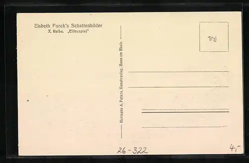 Künstler-AK Elsbeth Forck: Schattenbild, Verfolgte Elfen, Zwerge verfolgen Elfen