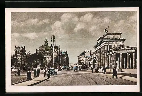 AK Berlin, Brandenburger Tor und Reichstagsgebäude