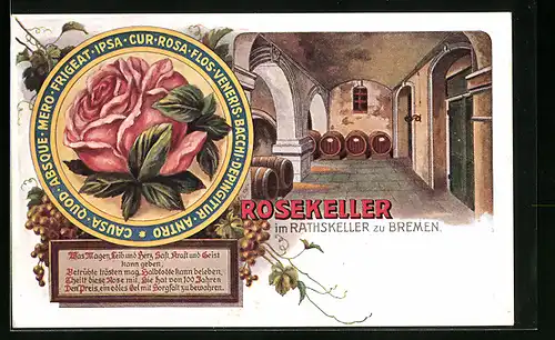 Künstler-AK Bremen, Gasthof Rathskeller, Rosekeller, Spruch