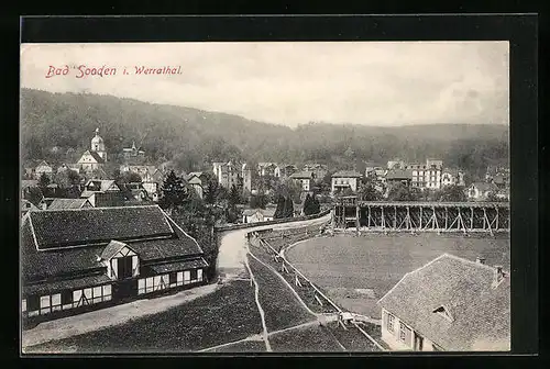 AK Bad Sooden i. Werrathal, Ortspartie mit Kirche und Fachwerkhäusern