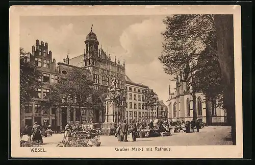 AK Wesel, Grosser Markt mit Rathaus