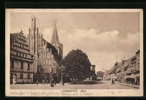 AK Sommerfeld, Partie am Markt mit Blick auf Kirche