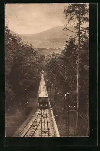 AK Blick von der Aussichtsplatte auf den unteren Bahnhof der Drahtseilbahn