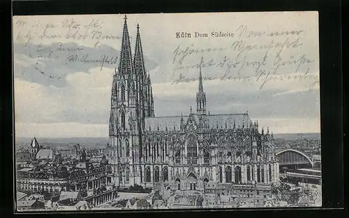 AK Köln, Dom und Stadt von Süden gesehen