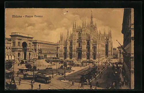 AK Milano, Piazza Duomo, Strassenbahn