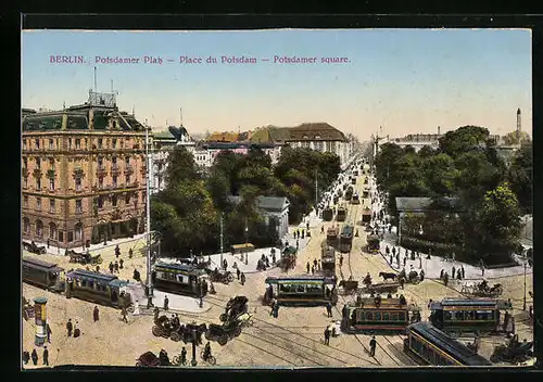 AK Berlin, Potsdamer Platz mit Strassenbahnen von oben