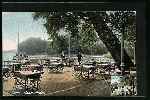 AK Eutin, Gasthaus Agneswärder mit Terrasse am Ufer