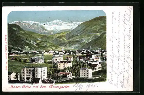 AK Bozen-Gries, Ortsansicht mit dem Rosengarten