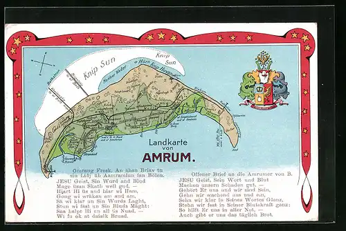 AK Amrum, Landkarte mit der Insel, Wappen