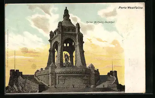 Lithographie Porta Westfalica, Kaiser Wilhelm Denkmal