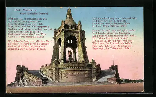 AK Porta Westfalica, Kaiser Wilhelm-Denkmal und Gedicht