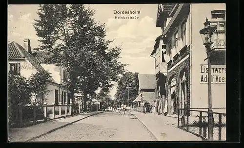 AK Bordesholm, Heintzestrasse mit Eisenwaren-Geschäft