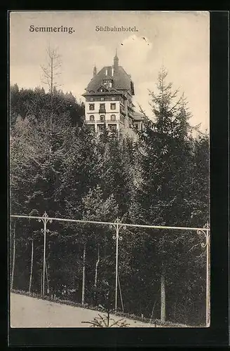 AK Semmering, Südbahnhotel mit Bäumen