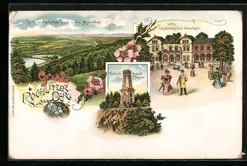 Lithographie Rochlitz, Blick vom Rochlitzer Berg in das Muldenthal, Hotel der Geschw. Haberkorn