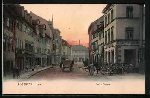 AK Pössneck i. Thür., Breite Strasse mit Kutschen