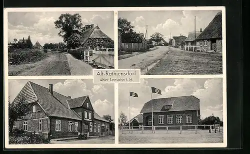 AK Alt-Rathjensdorf über Lensahn, Gastwirtschaft v. H. Behrend, Gebäudeansicht mit n, Ortspartie